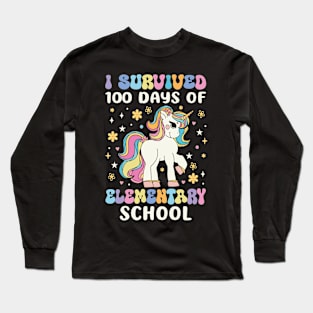 I Survived 100 Days of Elementary School Groovy Unicorn Long Sleeve T-Shirt
